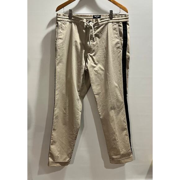 Todd Snyder NY Designer Drawstring Chino Trouser Pants Stone Beige Stripe Lg - Picture 2 of 9